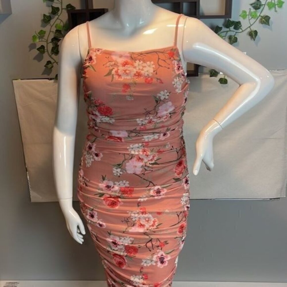 Cupshe Body Contour Floral Print Ruched Mesh Midi Dress Size XL - Picture 4 of 16